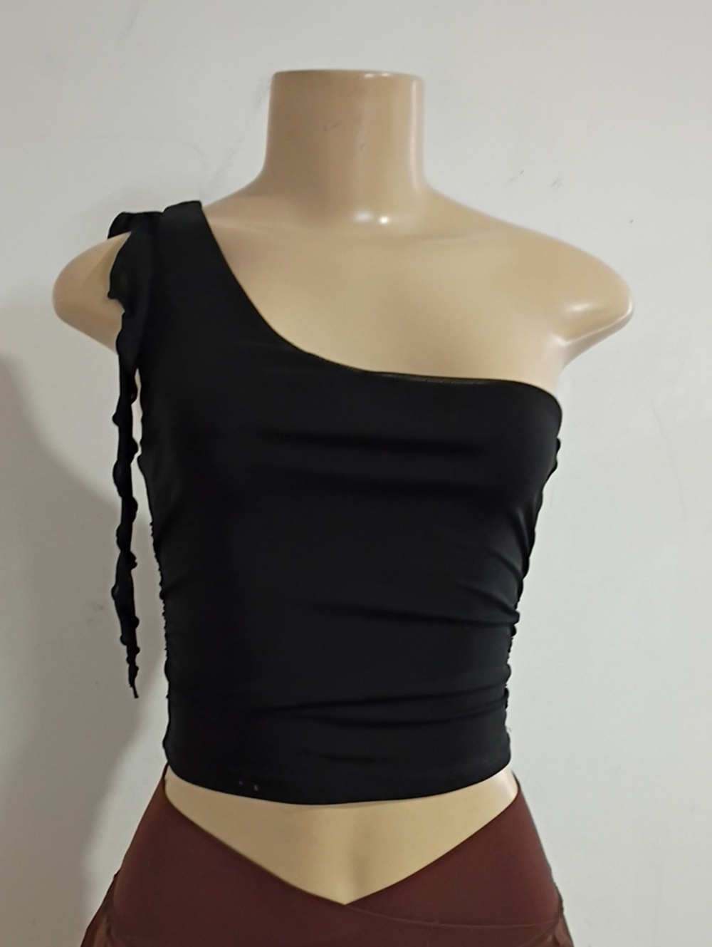 Garage Black One-Shoulder Tie-Detail Tank